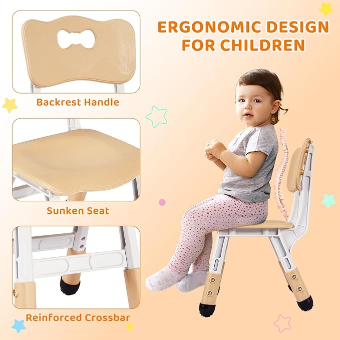 Arlopu Kids Table and 4 Chair Set, Height Adjustable Toddler Table and Chair Set, Non-Slip Legs, Graffiti Desktop, Large Children Activity Table, Reading Daycare Classroom Home (Beige)