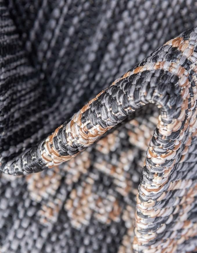 Unique Loom Outdoor Traditional Collection Area Rug - Antique (2' 7" x 10' Runner, Charcoal Gray/ Natural)