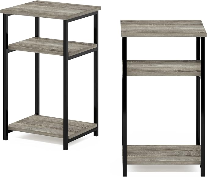 Furinno Just 3-Tier Metal Frame End Table with Storage Shelves, 2-Pack, French Oak