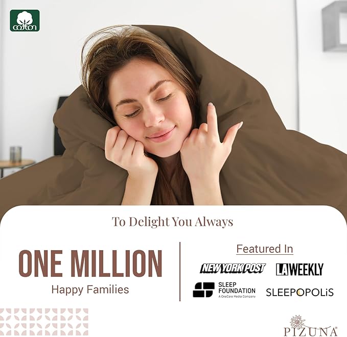 Pizuna Pure 100% Cotton Twin Duvet Cover Set, Luxurious 400 Thread Count Long Staple Cotton Sateen Weave with Button Closure (Combed Woody Brown Cotton Duvet Cover Twin)