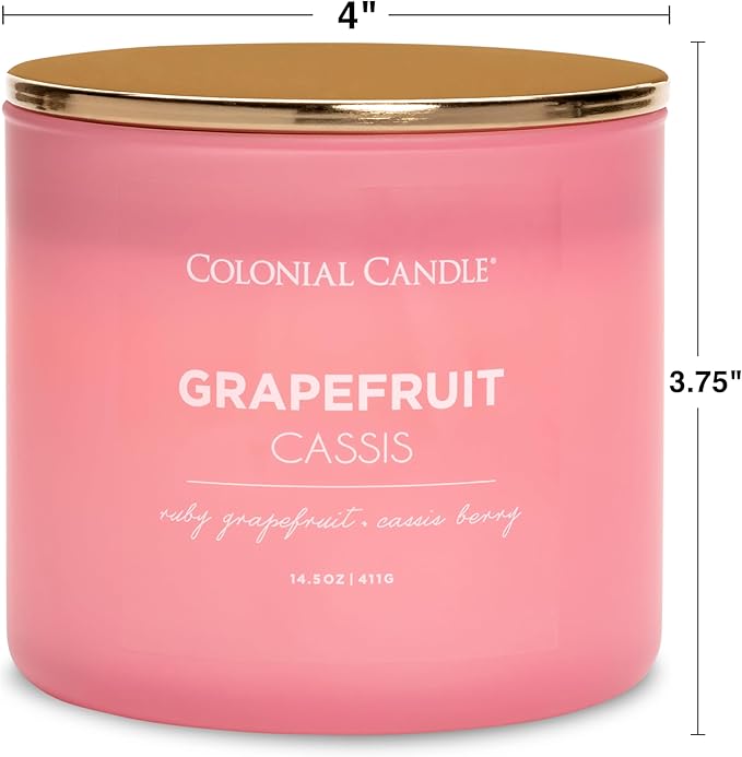Colonial Candle Pop of Color Grapefruit Cassis 14.5 Oz Scented Matt Glass Jar Candle,Three Premium Cotton Wicks