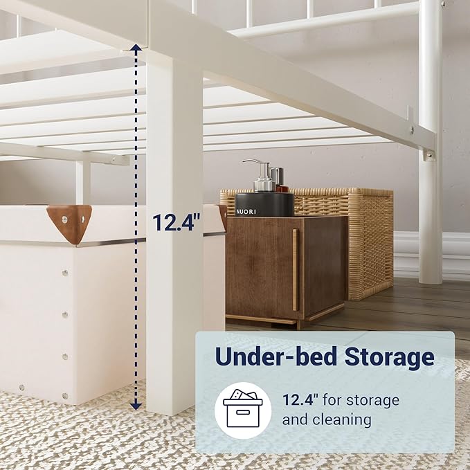 Allewie 14 Inches Twin Size Metal Platform Bed Frame with Victorian Style Curved Iron-Art Headboard/Footboard, Metal Slats Support, Easy Assembly, Under Bed Storage, No Box Spring Required, White