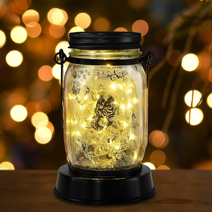 Styleonme Decor Outdoor Lantern, Solar Waterproof Butterfly Lights, Gifts for Women Mom Grandma, Butterfly Lovers Gifts, Hanging Butterflys Lanterns with Stake for Yard Corridor Garden Decor