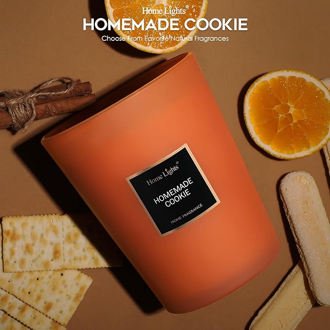 HomeLights Scented Candles, Large Jar Aromatherapy, Natural Soy Wax, 130 Hours Long Burning Gift, Homemade Cookie