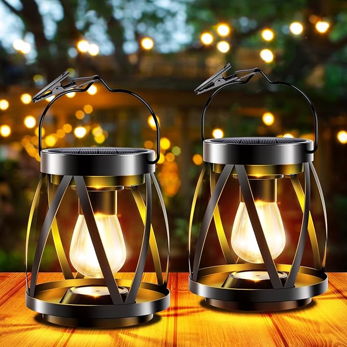 GARPAR Solar Lanterns Lights Outdoor Waterproof, 4 Pack Upgraded Metal Outdoor Lantern, Brighter Auto On/Off 18H Hanging Solar Lights for Outside Garden Yard Patio Porch Decor, Gift for Mom