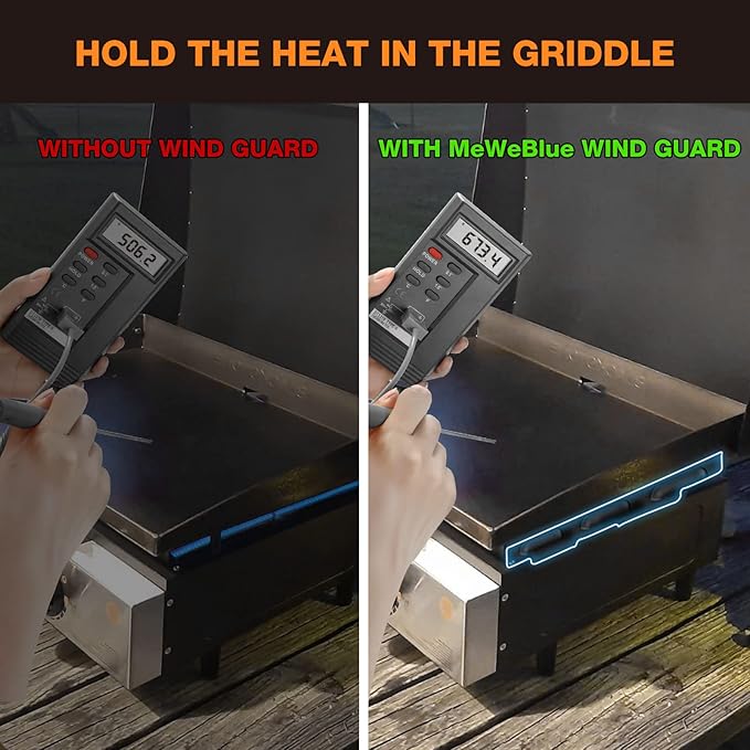 Wind Guards for Blackstone 17“ Griddle Accessories Fit for Blackstone Griddle Grill, MeWeBlue 5019 Magnetic Stainless Steel Wind Screens Protect Flame Hold Heat, Compatible with Hood, Black