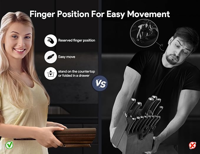 Knife Set 7 Piece Japanese Style Kitchen Knife Set With Foldable Magnetic Acacia Wood Block Sharp High Carbon Stainless Steel Knives Set for Kitchen with Anti-slip Ergonomic Handle