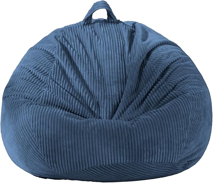 Stuffed Animal Storage Bean Bag Chair Cover, Cover Only (No Filler), Corduroy Toy Organizer Floor Cushion Seat, 48 in/120 cm Slipcover for Teens & Adults, Blue