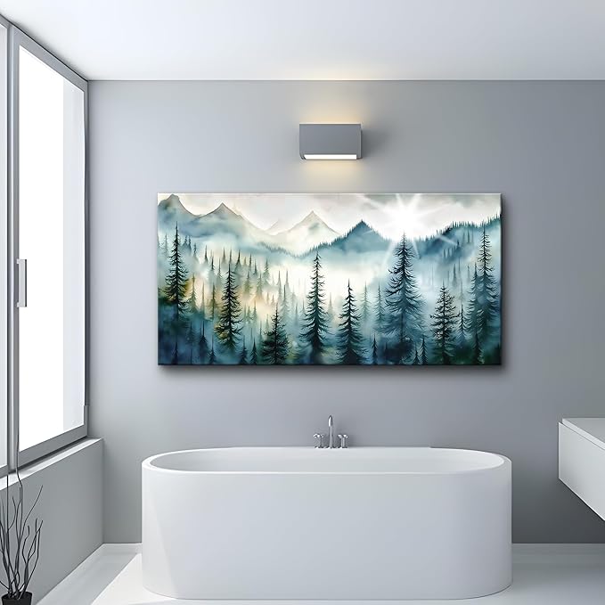 Lapremoly Large Wall Art For Living Room Bedroom Canvas Prints Wall Decor Office Modern Wall Painting Fog Forest Landscape Pictures Ready To Hang Home Decor Artwork Abstract Wall Decorations 48"X24"