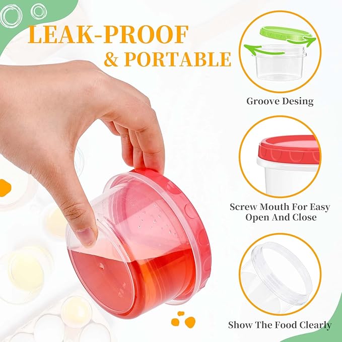 TOFLEN Reusable Small Freezer Containers 8 Oz Plastic Food Storage Containers with Screw On Lids, Leakproof & Airtight, Freezer Safe, Dishwasher Safe, Set of 12 Multicolor