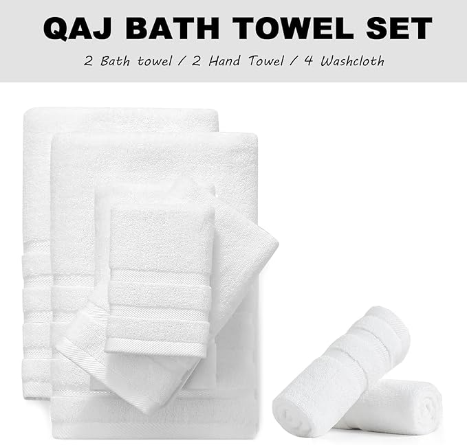 8-Piece Bath Towels Set, 100% Cotton Thick Soft Highly Absorbent Durable, Quick Dry, Bathroom Towels Set (2 Bath Towels, 2 Hand Towels, 4 Washcloths) - Perfect for Daily Use
