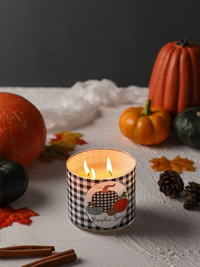 Pumpkin Spice Scented Autumn Candle - Large 3 Wicks, 14 oz