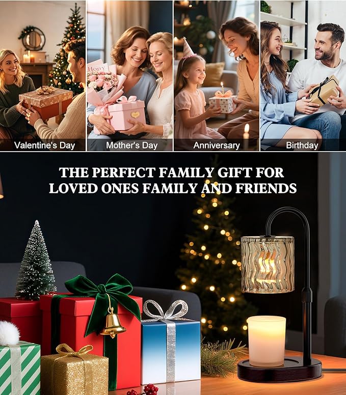 Candle Warmer Lamp Electric Timer: Dimmable Candles Warming Lamps - Height Adjustable Burner Jar - No Flame Scented Melts Wax - All Candle Jars Home Decor Table Light