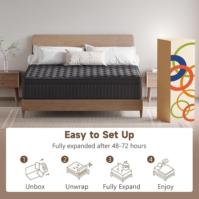 King Mattress, 14 Inch King Medium Firm Hybrid Mattress in a Box, Individual Pocket Spring for Pressure Relief & Motion Isolation, Reinforced Edge Support, CertiPUR-US Certified