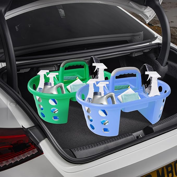Large Shower Caddy Portable 2PC - Made in USA Plastic Jumbo Size Dorm Storage Candy Tote with Handle Shower Organizer for Bathroom, Pantry, Kitchen, College Dorm, Green/Periwinkle