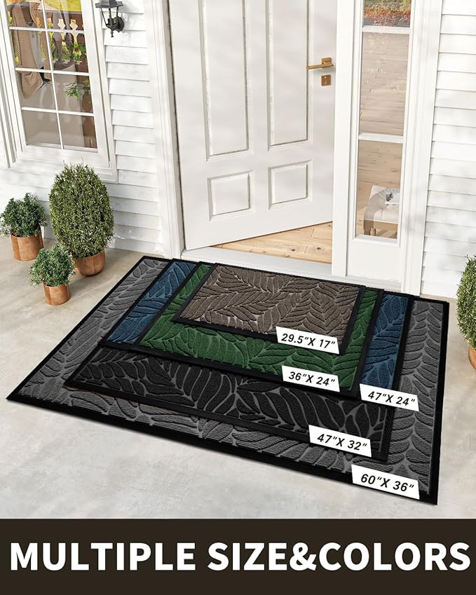 Yimobra Front Door Mat Outdoor Indoor, 29.5x17 All-Season Waterproof Welcome Mat, All-Weather Outside Entrance Mat, Non-Slip Patio Porch Doormat, Low Profile, Fade Resistant, Brown