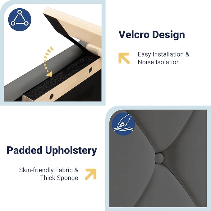 Allewie Full Size Bed Frame, Storage Headboard with Charging Station, Wingback Velvet Upholstered, Diamond Stitched Button Tufted, Sturdy Wooden Slats, No Box Spring Needed, Easy Assembly, Grey