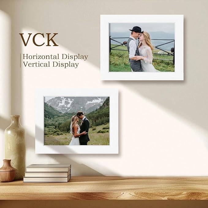 VCK 8.5x11 Picture Frame Set of 4 - White, Gallery-Quality Wood Poster Frames, 1.1-Inch Wide Border, Polished Plexiglass, Vertical or Horizontal Wall & Tabletop Display for Photo/Art/Prints, White