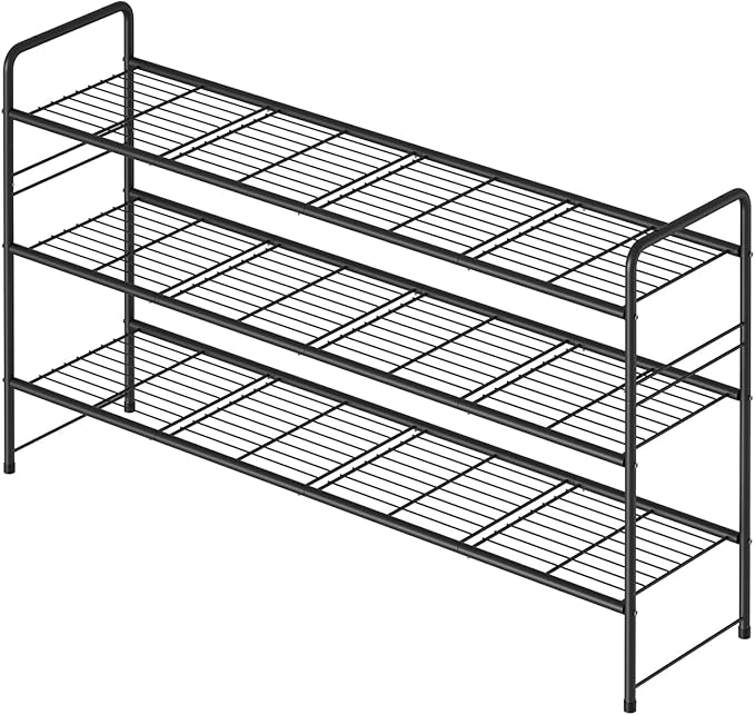 3 Tier Shoe Rack for Closet, 46.5 Inch Extra Long Shoe Storage Organizer for Shelves, Heavy Duty Metal, Easy Assembly, Black