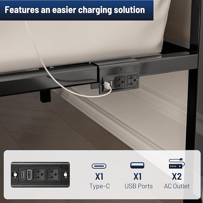 Full Size Bed Frame with Headboard,Heavy Duty LED Bed Frame with USB Charging Station,Mattress Foundation-Under Bed Storage, No Box Spring Needed, Noise Free,Black