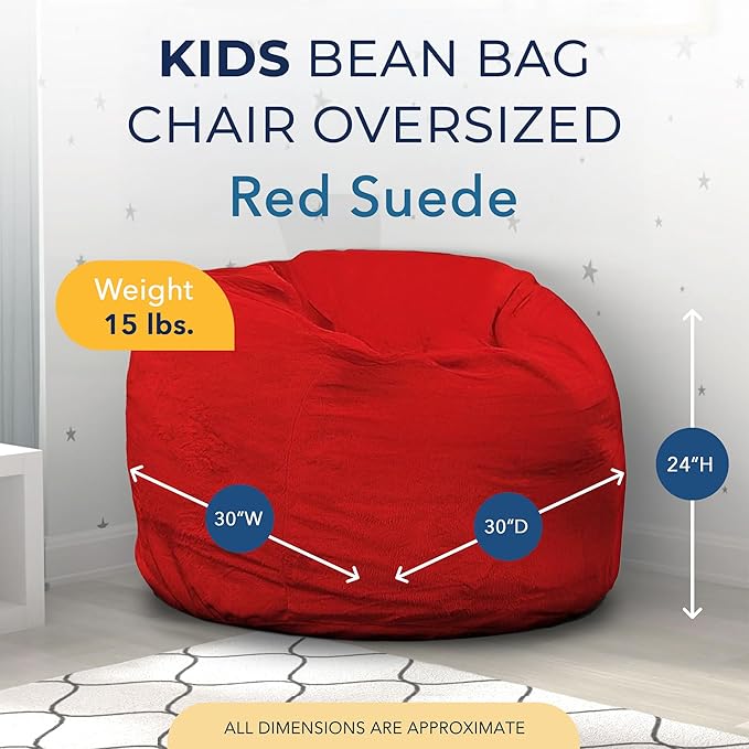 Ultimate Sack Kids Bean Bag Chair, Oversize Bean Bag Chair for Adults, Comfy Chair Bean Bag Couch Lounge Sofa Loveseat Furniture | Red Suede