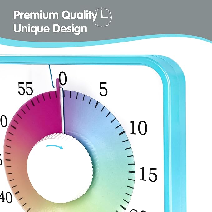 Visual Timer 7.5 inch; 60 Minute 1 Hour Countdown Timer for Kids Classroom Home Office Meeting, Mechanical Countdown Clock for Exam Time Management Magnetic, Sky Blue with Colorful Disc White Knob
