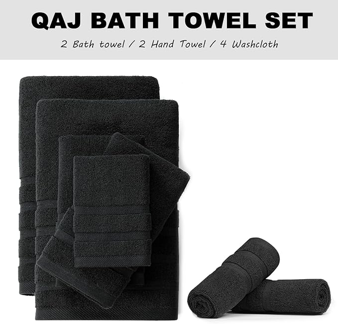 8-Piece Bath Towels Set, 100% Cotton Thick Soft Highly Absorbent Durable, Quick Dry, Bathroom Towels Set (2 Bath Towels, 2 Hand Towels, 4 Washcloths) - Perfect for Daily Use