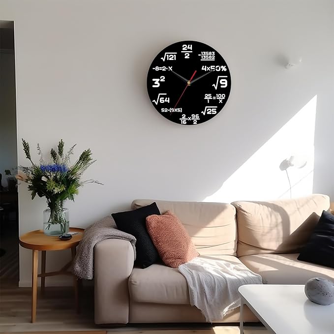 Wall Clock, 10 Inch Silent Non-Ticking Home Kitchen Decor, Battery Operated for Bathroom Bedroom Living Room Office(Simple Math Formula Markers)