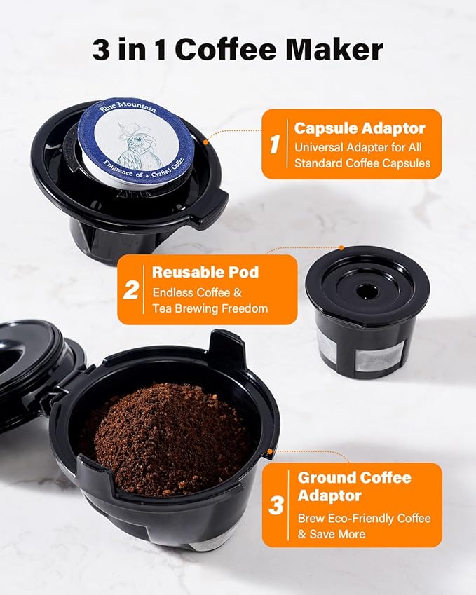 SHARDOR 3 in 1 Coffee Maker, K Cup Coffee Maker Compatible with Ground Coffee & Teas, Single Serve Coffee Machine, 6–14oz Brew Sizes, 40oz Detachable Water Reservoir, Descale Settings, White