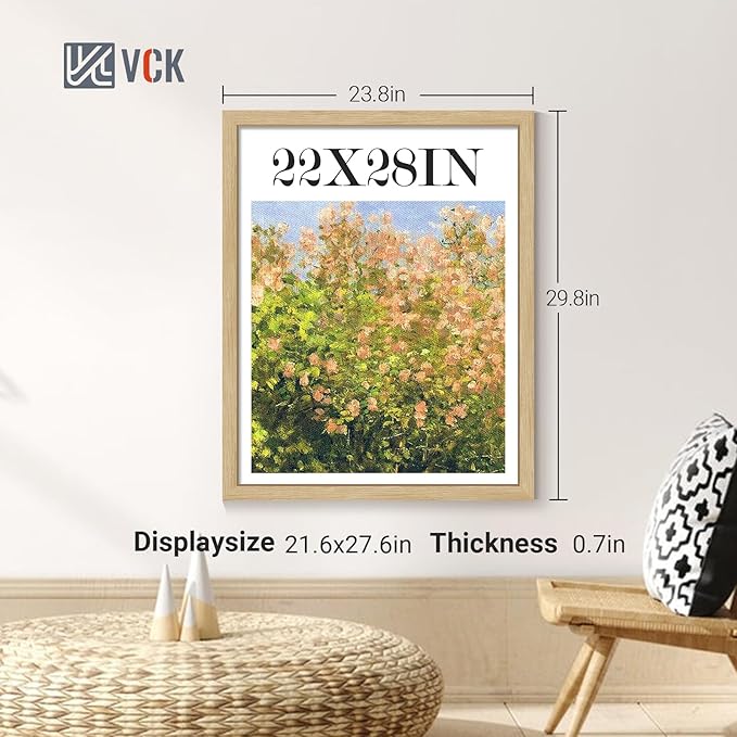 VCK 22x28 Poster Frame Set of 4 - Oak, Gallery-Quality Wood Picture Frames, 1.1-Inch Wide Border, Polished Plexiglass, Vertical or Horizontal Wall Display for Photo/Art/Prints, Natural Oak