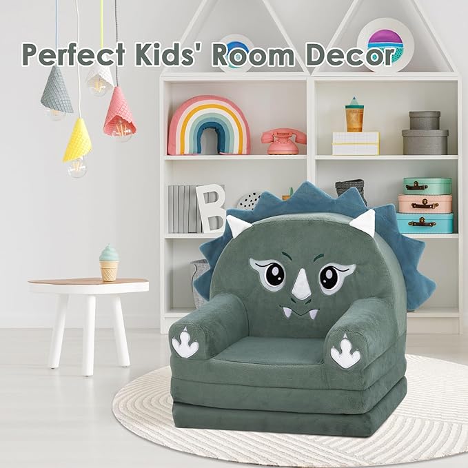 Kids Couch Comfy Foldable Kids Sofa to Lounger 2 in 1 Toddler Chair Plush Baby Sleeper Chair for Playing and Napping, Birthday Gifts for Boys and Girls