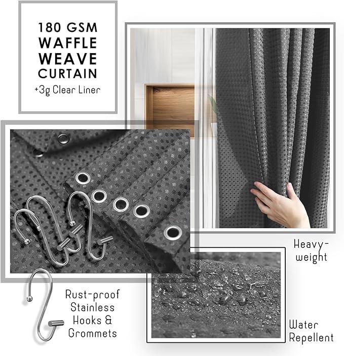 Bathroom Accessories Set with Shower Caddy and Bath Rugs, 27PC Bathroom Accessory Set with Shower Caddies Grey Bath Rugs, Shower Curtain Set, Toilet Brush, Trash Can, Soap Dispenser, Toothbrush holder