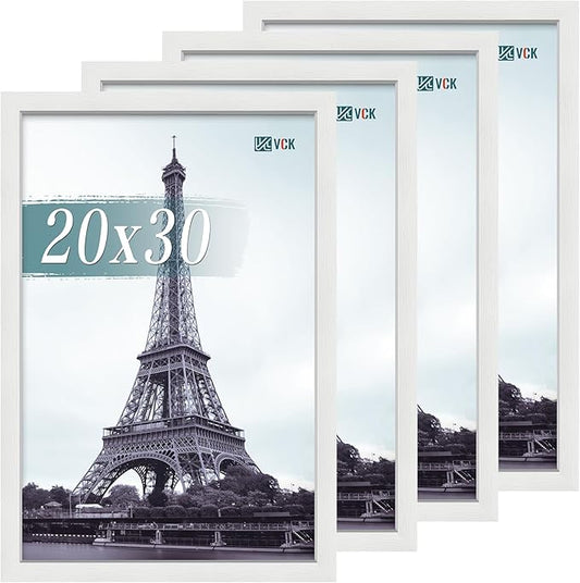 VCK 20x30 Poster Frame Set of 4 - White, Gallery-Quality Wood Picture Frames, 1.1-Inch Wide Border, Polished Plexiglass, Vertical or Horizontal Wall Display for Photo/Art/Prints, White