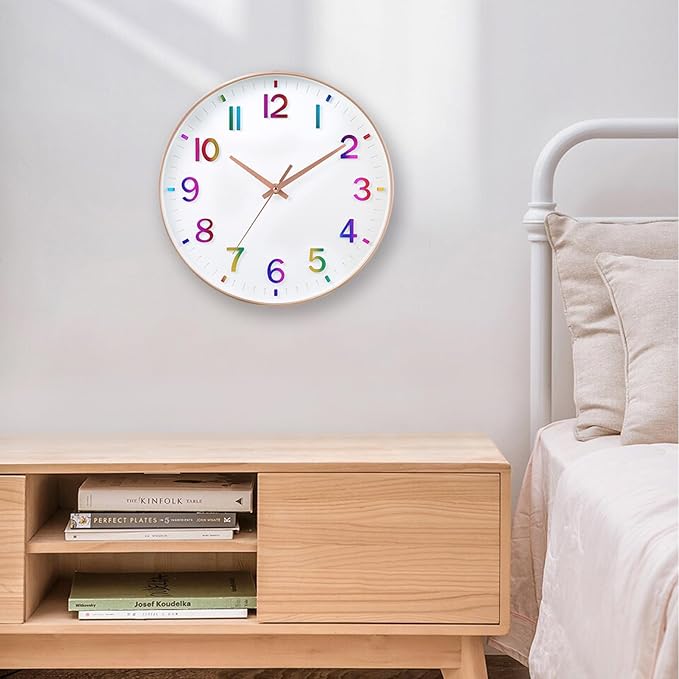 HZDHCLH Kid Wall Clocks Battery Operated,12 inch Silent Non Ticking Modern Wall Clock for Nursery Kids Room Living Room Bedroom Kitchen Office Classroom Decor