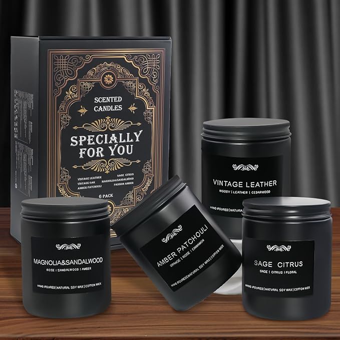6 Pack Candles for Home Scented Aromatherapy Candles Gifts Set for Mens, Men Candle Set, 42 oz 300 Hour Long Lasting Candles, Gifts for Men, Birthday, Anniversary Present
