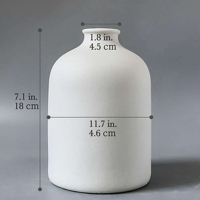 White Ceramic Vase - 7 Inch Tall - Large, Minimalist Modern Home Decor, Decorative Object - Centerpiece, Coffee Table, Living Room, Bookshelf, Office, Entryway, Console, Wedding, Flowers, Olive Plant