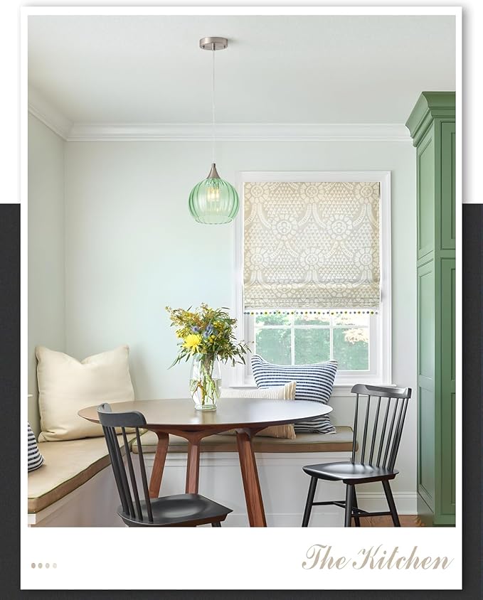 Brushed Nickel Pendant Lights Kitchen Island, Globe Pendant Light Fixtures with 8 Inch Clear Glass Shade, Modern Hanging Light Fixtures for Kitchen, Bedroom (1 Pack - Green Glass Pendant Light)