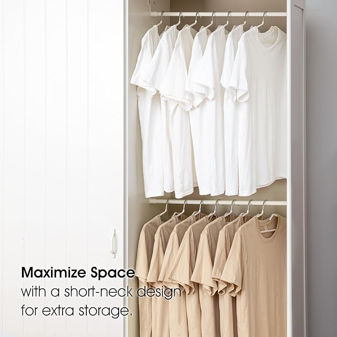SHIMOYAMA Non-Slip Metal Clothes Hangers - 5 Pack, Space-Saving Short Neck Hangers for T-Shirts, Dresses, Tank Tops (White)