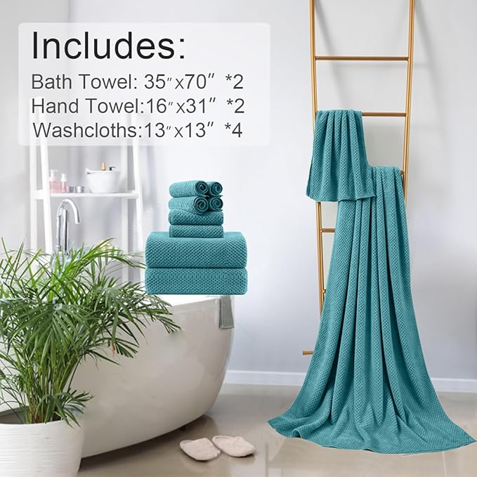 8-Piece Aqua Bath Towels Set,2 Oversized Large Bath Towels Sheet,2 Hand Towels and 4 Washcloths - 600 GSM Soft Luxury Towel Set,Highly Absorbent Quick Dry Towel Collection for Bathroom,Hotel and Spa