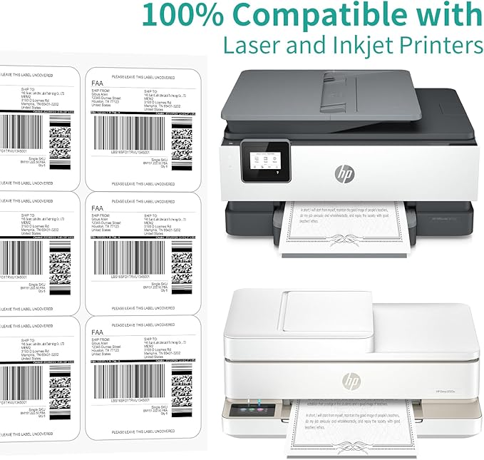 100 Sheet/600 pcs InpourPack 6 UP 4" x 3-1/3" Shipping Address Labels for Laser Inkjet Printer, Self Adhesive, Blank Mailing Labels