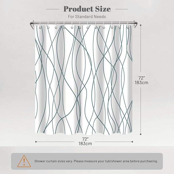 Punkray Lake Blue Shower Curtain for Bathroom with Hooks, Extra Long Shower Curtain Set Stripe Shower Curtains, Weighted Hem Water Repellent Washable, 72 x 72