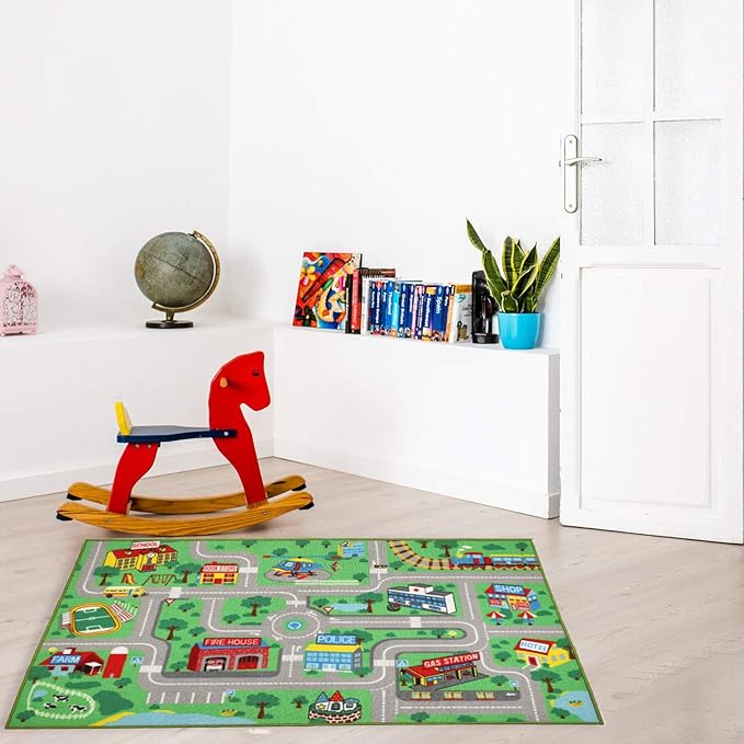 Yincimar Kids Play Rug for Playroom 5.2x3.3 ft Town City Road Map Car Mat Play Mat Educational Learning Carpet Area Rug for Boy Girl Toddler Bedroom Playroom