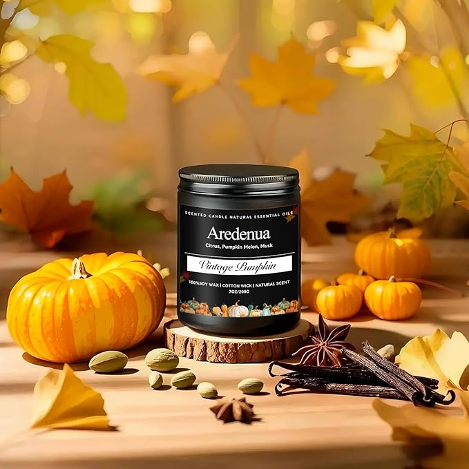 Vintage Pumpkin Candle - Fall Candle | Pumpkin Scented Candles for Autumn, 7oz Soy Candles for Home Scented, Fall Gifts for Women & Men, Cozy Seasonal Scent for Autumn Halloween