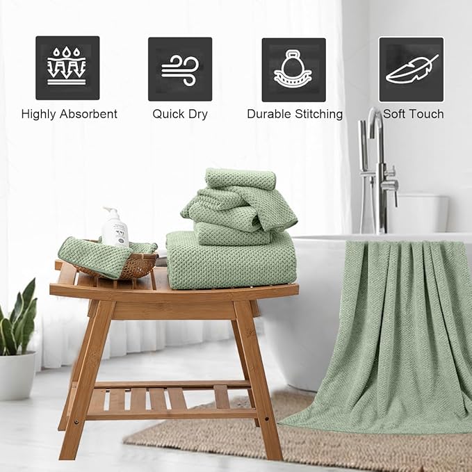 Hand Towels Set 2 Pack-16“x31”,Ultra Soft Microfibers Bathroom Towel Set Highly Absorbent Quick Dry Luxury Premium Towel Lightweight Durable Hand Towel Collection for Hotel Spa Gym Kitchen,Green