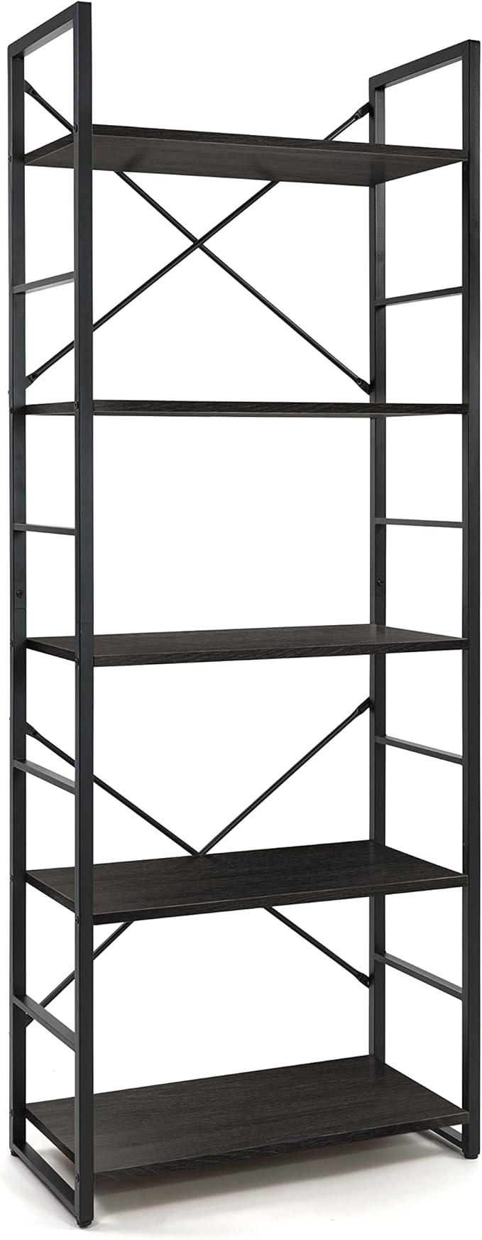 CAPHAUS 5 Tier Bookshelf, 24 Inch Width Free Standing Shelf, Bookcase Shelf Storage Organizer, Industrial Book Shelves for Home Office, Living Room, Kitchen, Black Vintage Shelves & Metal Frame