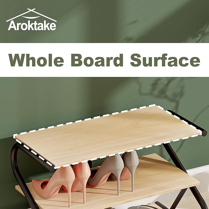 Shoe Rack, Z-Frame Wooden 3-Tier Shelf with Durable Metal Shelves, Shoe Organizer for High Heels, Hallway, Living Room, Closet, Bedroom (Natural Wood)