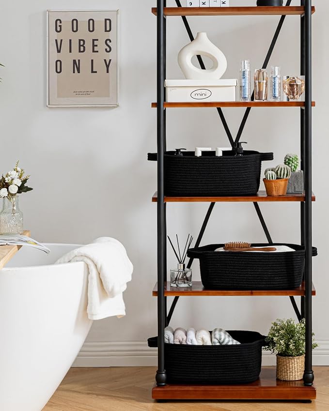 KALLAX Small Woven Basket, 14 x 10 x 5.6 Inches, Small Storage Baskets for Organizing, Gift Baskets Empty, Cute Rope Shelf Closet Storage Bins for Shelves, Dog Toy Basket, Black