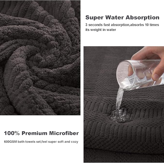 8 Piece Oversized Bath Towels Set Black Brown,2 Extra Large Bath Towel Sheets,2 Hand Towels and 4 Washcloths 600 GSM Highly Absorbent Quick Dry Towels Set for Bathroom Hotel