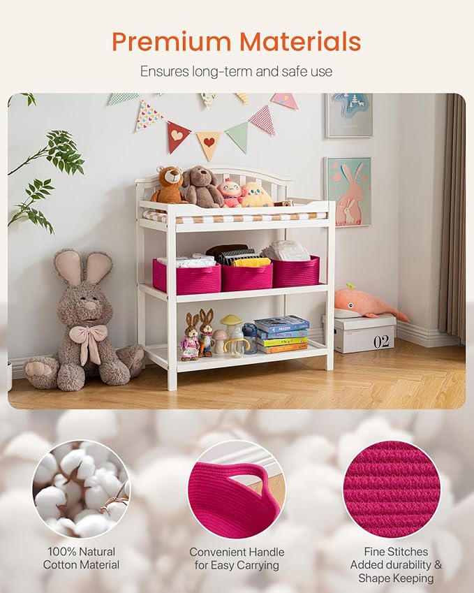 KALLAX Small Woven Basket, 14 x 10 x 5.6 Inches, Small Storage Baskets for Organizing, Gift Baskets Empty, Cute Rope Shelf Closet Storage Bins for Shelves, Dog Toy Basket, Hot Pink