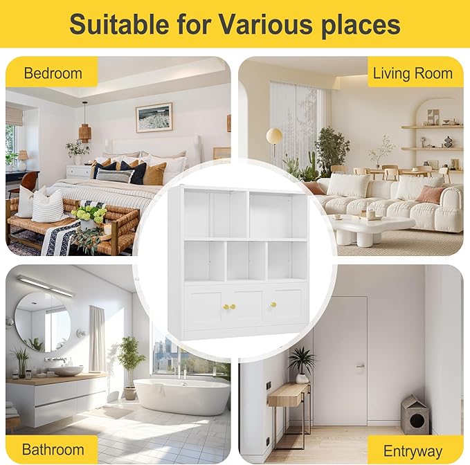 Toy Storage Organizer and Metal Kids Bookshelf with 3 Storage Cabinet and 5 Open Shelves, Multifunctional Display Shelf for Bedroom & Playroom, Ideal for Organizing Books, Toys & Decor, White